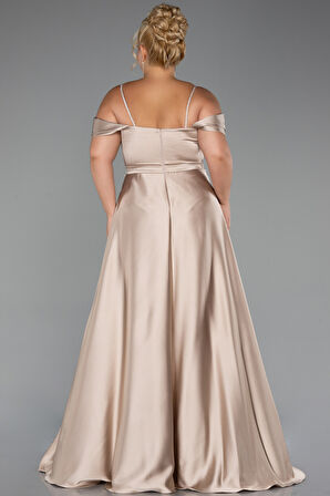 Askılı Omuz Dekolteli Uzun Saten Büyük Beden Abiye ABU5251