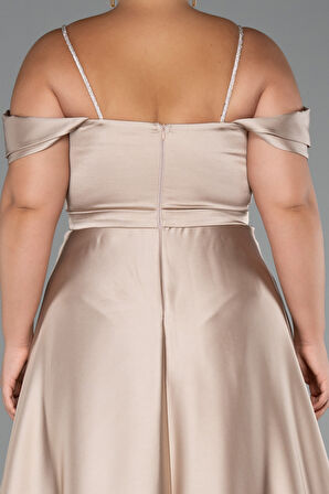 Askılı Omuz Dekolteli Uzun Saten Büyük Beden Abiye ABU5251