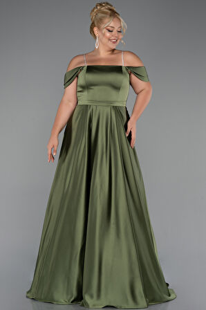 Askılı Omuz Dekolteli Uzun Saten Büyük Beden Abiye ABU5251