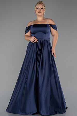 Askılı Omuz Dekolteli Uzun Saten Büyük Beden Abiye ABU5251