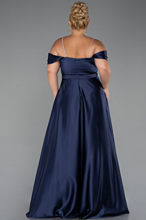 Askılı Omuz Dekolteli Uzun Saten Büyük Beden Abiye ABU5251