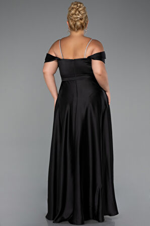 Askılı Omuz Dekolteli Uzun Saten Büyük Beden Abiye ABU5251