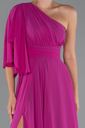 Tek Kol Yırtmaçlı Uzun Şifon Abiye ABU5259