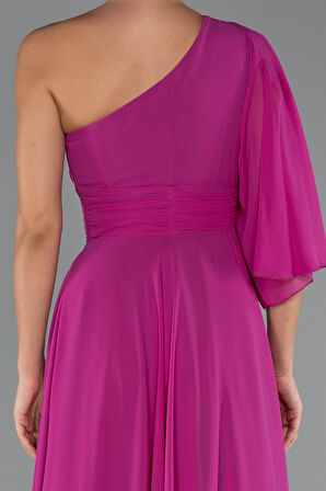 Tek Kol Yırtmaçlı Uzun Şifon Abiye ABU5259