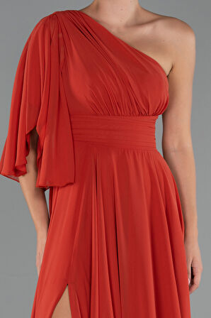 Tek Kol Yırtmaçlı Uzun Şifon Abiye ABU5259