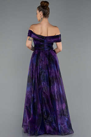 Kayık Yaka Yırtmaçlı Uzun Empirme Abiye Elbise ABU5262