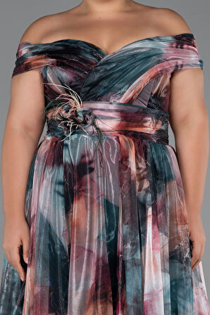 Kayık Yaka Uzun Empirme Büyük Beden Abiye ABU5263