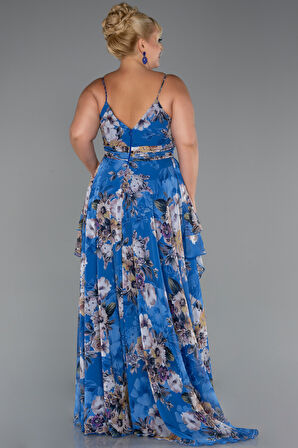 Bacak Dekolteli Uzun Desenli Büyük Beden Abiye ABU5266