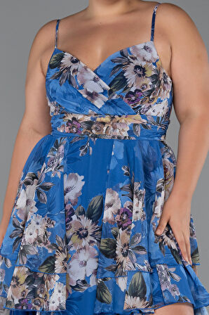 Bacak Dekolteli Uzun Desenli Büyük Beden Abiye ABU5266