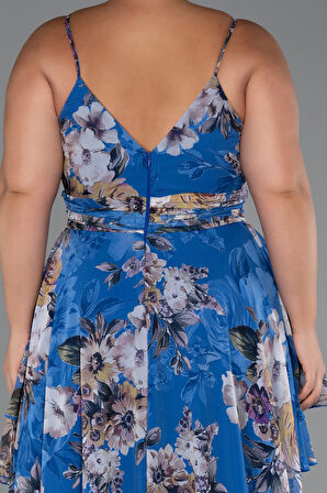 Bacak Dekolteli Uzun Desenli Büyük Beden Abiye ABU5266