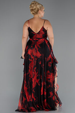 Bacak Dekolteli Uzun Desenli Büyük Beden Abiye ABU5267