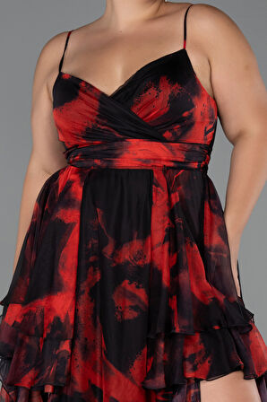 Bacak Dekolteli Uzun Desenli Büyük Beden Abiye ABU5267