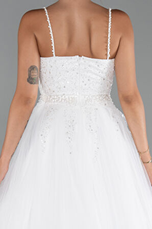 Askılı Üstü Pullu Uzun Prenses Elbise ABU5279