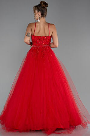 Askılı Üstü Pullu Uzun Prenses Elbise ABU5279