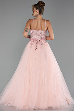 Askılı Üstü Pullu Uzun Prenses Elbise ABU5279