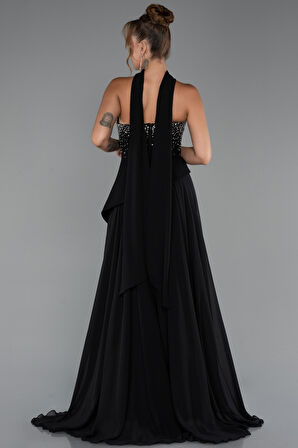 Taşlı Straplez Yırtmaçlı Şallı Uzun Şifon Abiye ABU5280