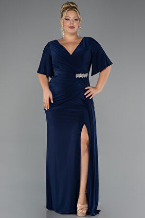 Kısa Kol Yırtmaçlı Uzun Büyük Beden Abiye ABU5287