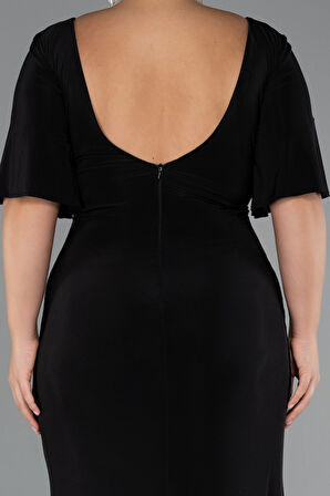 Kısa Kol Yırtmaçlı Uzun Büyük Beden Abiye ABU5287