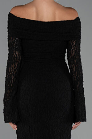 Omuz Dekolteli Uzun Kol Dantel Abiye Elbise ABU5296