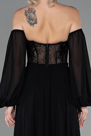 Straplez Balen Korse Yırtmaçlı Şifon Abiye ABU5308