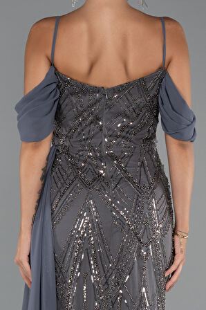 Omuz Dekolteli Yırtmaçlı Uzun Boncuklu Abiye ABU5316