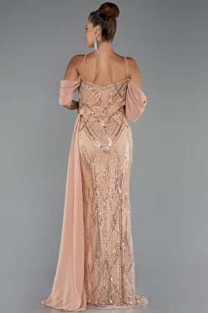 Omuz Dekolteli Yırtmaçlı Uzun Boncuklu Abiye ABU5316