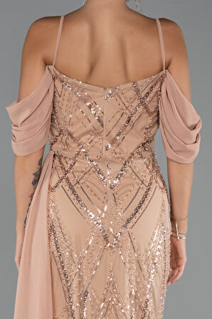 Omuz Dekolteli Yırtmaçlı Uzun Boncuklu Abiye ABU5316