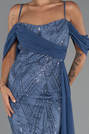 Omuz Dekolteli Yırtmaçlı Uzun Boncuklu Abiye ABU5316