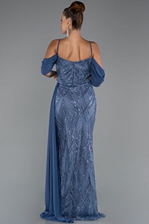 Omuz Dekolteli Yırtmaçlı Uzun Boncuklu Abiye ABU5316