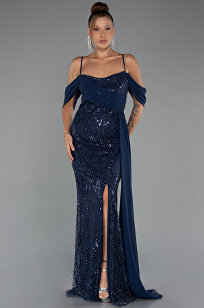 Omuz Dekolteli Yırtmaçlı Uzun Boncuklu Abiye ABU5316