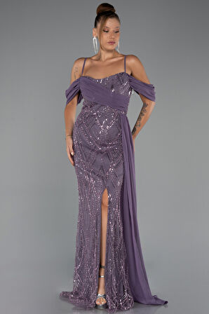 Omuz Dekolteli Yırtmaçlı Uzun Boncuklu Abiye ABU5316