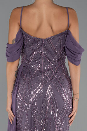 Omuz Dekolteli Yırtmaçlı Uzun Boncuklu Abiye ABU5316