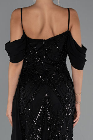 Omuz Dekolteli Yırtmaçlı Uzun Boncuklu Abiye ABU5316