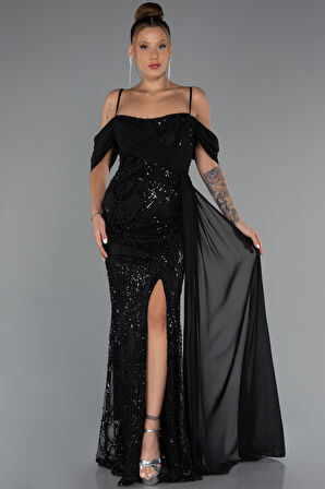 Omuz Dekolteli Yırtmaçlı Uzun Boncuklu Abiye ABU5316