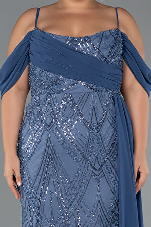 Bacak Dekolteli Uzun Boncuklu Büyük Beden Abiye ABU5319