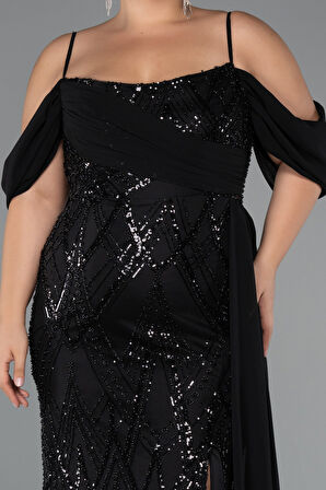 Bacak Dekolteli Uzun Boncuklu Büyük Beden Abiye ABU5319