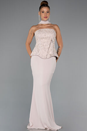 Pullu Straplez Peplum Kesim Uzun Abiye Elbise ABU5320