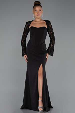 Dantelli Uzun Kol Bacak Dekolteli Abiye ABU5322