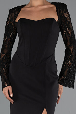 Dantelli Uzun Kol Bacak Dekolteli Abiye ABU5322