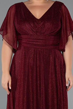 Kısa Kol V Yaka Uzun Simli Büyük Beden Abiye ABU5323