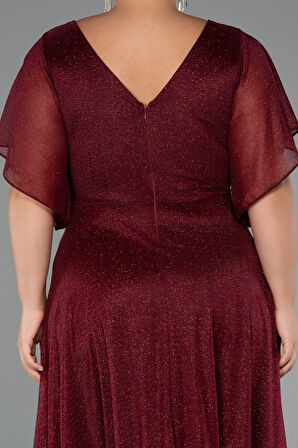 Kısa Kol V Yaka Uzun Simli Büyük Beden Abiye ABU5323