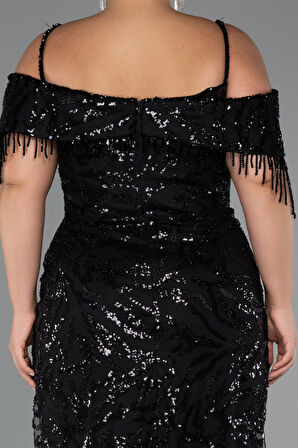 Omuz Dekolteli Uzun Boncuklu Büyük Beden Abiye ABU5326