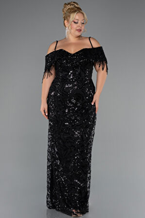 Omuz Dekolteli Uzun Boncuklu Büyük Beden Abiye ABU5326