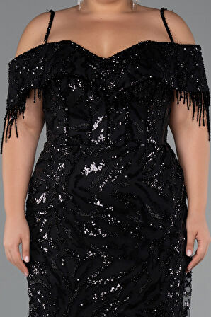 Omuz Dekolteli Uzun Boncuklu Büyük Beden Abiye ABU5326