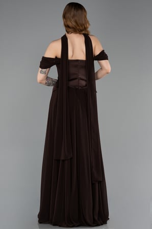 Kayık Yaka Saten Peplum Kesim Uzun Şifon Abiye ABU5327