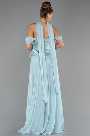 Kayık Yaka Saten Peplum Kesim Uzun Şifon Abiye ABU5327