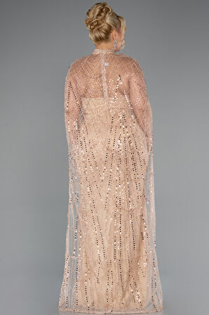 Straplez Boncuk İşlemeli Şallı Büyük Beden Uzun Abiye ABU5328