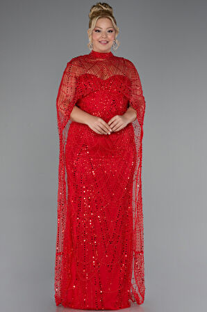 Straplez Boncuk İşlemeli Şallı Büyük Beden Uzun Abiye ABU5328