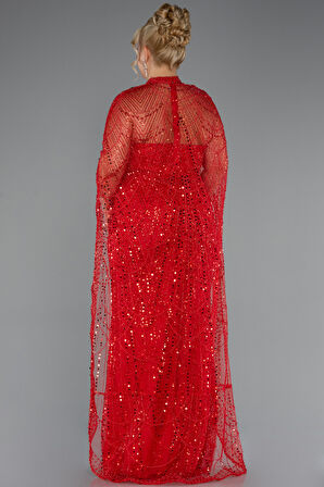 Straplez Boncuk İşlemeli Şallı Büyük Beden Uzun Abiye ABU5328