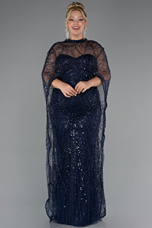 Straplez Boncuk İşlemeli Şallı Büyük Beden Uzun Abiye ABU5328